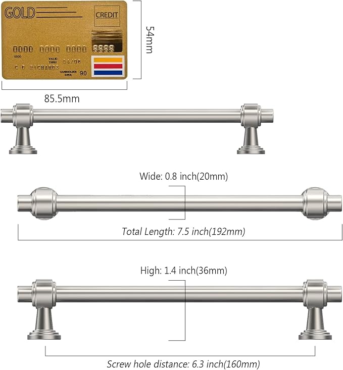 Amerdeco 10 Pack Brushed Satin Nickel Cabinet Pulls 6.3 Inch(160mm) Hole Center Drawer Pulls Cabinet Hardware Kitchen Cabinet Handles for Bathroom Dresser Pulls ZH0069