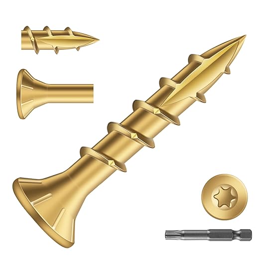 #8 x 1 Inch Deck Screws (215Pcs) 1lb. Exterior Wood Screws. Carbon Steel, Tan, Flat Head, Rust Resistant epoxy Coated, with T25 Star Bit