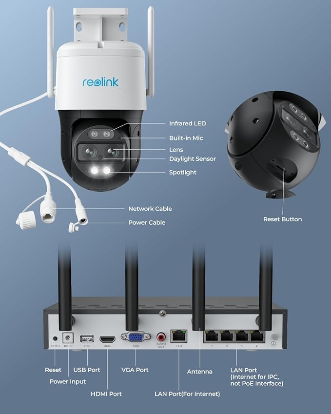 REOLINK 4K PTZ Wi-Fi 6 Security Camera System with Auto-Zoom Tracking, 6X Hybrid Zoom, 360° Coverage, Spotlight Color Night Vision, AI Detection, No Monthly Fees, 2TB HDD NVR with 2X TrackMix WiFi