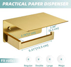 Toilet Paper Holder with Shelf Brushed Gold, APLusee SUS 304 Stainless Steel Modern Bathroom Accessories Tissue Roll Dispenser Storage