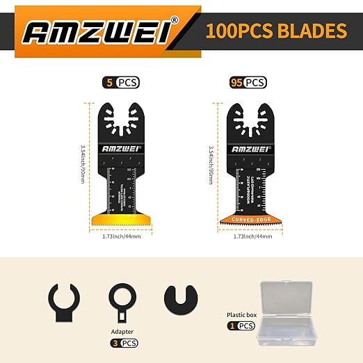 100PCS Oscillating Tool Blades, Titanium & HCS Oscillating Saw Blades for Metal/Wood/Plastic Cutting, Curved Edge Multi Tool Blades Fit for Dewalt, Milwaukee, Dremel, Ryobi, Rockwell