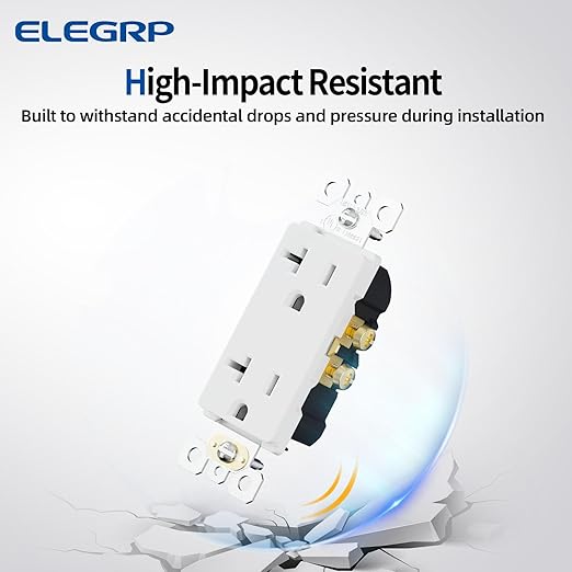 ELEGRP Glossy White Decorator Electrical Wall Outlet Receptacle, 20A 125V Standard Outlets, 2 Pole 3 Wire, Non-Tamper Resistant, NEMA 5-20R, Self-Grounding Wall Outlet, UL Listed, 50 Pack