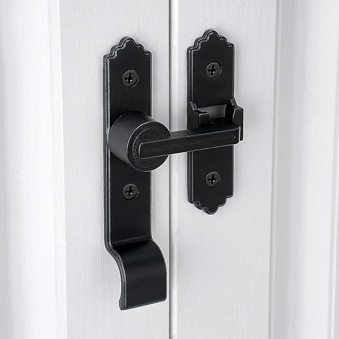 180 Degree Black Barn Door Lock, Flip Gate Latch with Handle, Heavy Sliding Door Latches, Door Security Sliding Latch Lock for Cabinets, Bathroom, Garden, Window, Garage
