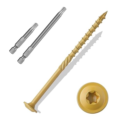 Lag Screws #14×5", 100PCS Heavy Duty Construction Screws, Rust Resistant, Washer Head, Bronze Coated External Wood Screws, Trusss Lag Screws, 2PCS T30 Star Bit Included