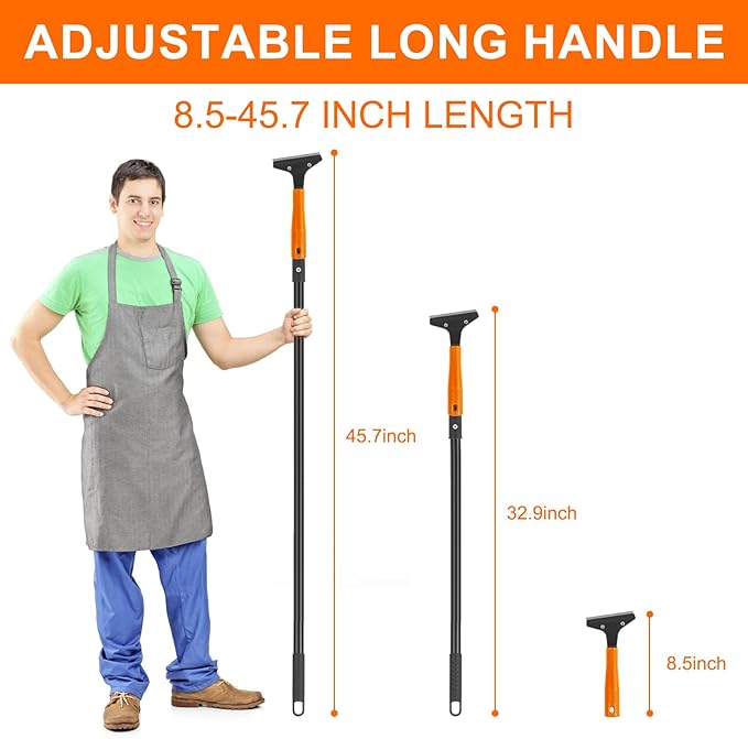 KeFanta Razor Blade Floor Scraper, 4" Wide Heavy Duty Scraper Tool with 45.7" Long Handle, 10PCS Extra Metal Blades, Paint Scrapers for Cleaning Wall Glass Tile Floor Paint Gum Glue Stains Linoleum