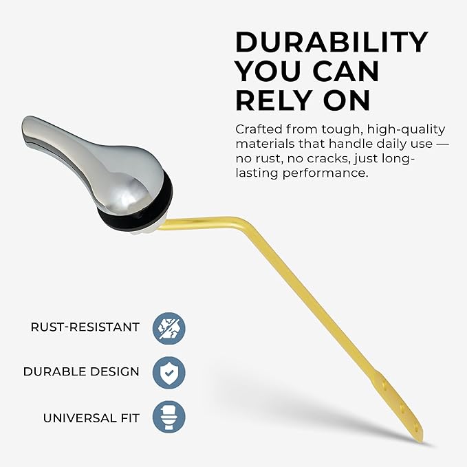Qualihome Universal Toilet Tank Flush Lever, Chrome Finish Handle with Metal Nut, Fits Most Toilets (Side Mount)