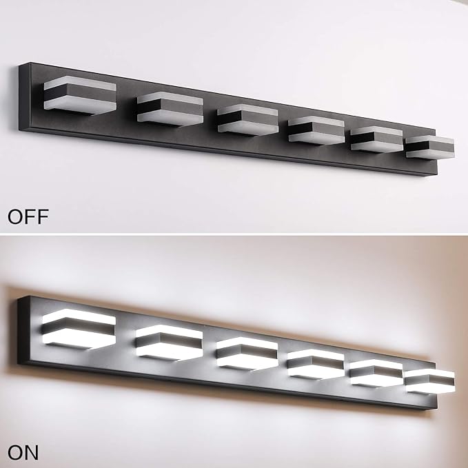 SOLFART Modern LED Vanity Light Matt Black Vanity Light Bathroom Lighting Fixture Over Mirror 6 Lights