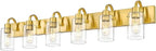 Emliviar Large 6-Light Vanity Lighting for Powder Room, 44.7 Inch Wall Lamp Over Mirror with Clear Glass Shade, Brushed Gold Finish, YCE237B-6W BG
