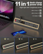 Desk Clamp Power Strip with Nightlight, 40W Fast Charging, 6FT Extension Cord, 4x20W USB-C & 2 USB Ports, 5 AC Outlets, Fits 1.69-Inch Table Edges