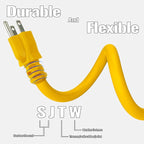 12 Ft Outdoor Extension Cord - 12/3 SJTW Heavy Duty Yellow Extension Cable with 3 Prong Grounded Plug - Power Cord for Lawn, Garden, Appliances