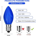 25 Pack C7 Ceramic Christmas Replacment Bulbs, Blue Light Bulbs for E12 Candelabra Base Outdoor/Indoor Christmas String Lights, 5 Watt