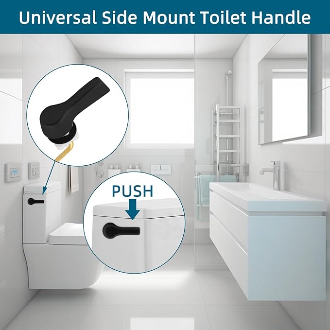 Hygie Rinse Toilet Handle, 2 Pack Universal, L Shaped, Lever Type, Brass, Stainless Steel, Matte Finish, Durable, Easy to Install, 2 Count