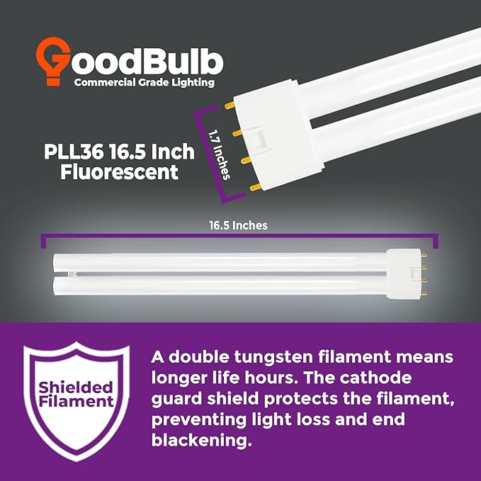 GoodBulb PLL36/865 36W 16.5" Twin Tube Compact Fluorescent Light Bulb 4-pin 2G11 Base 6500K Full Spectrum 2400 Lumen 36000 Hour Long Life Biax Pack of 10