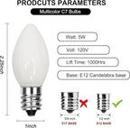 25 Pack C7 Ceramic Christmas Replacment Bulbs, White Light Bulbs for E12 Candelabra Base Outdoor/Indoor Christmas String Lights, 5 Watt