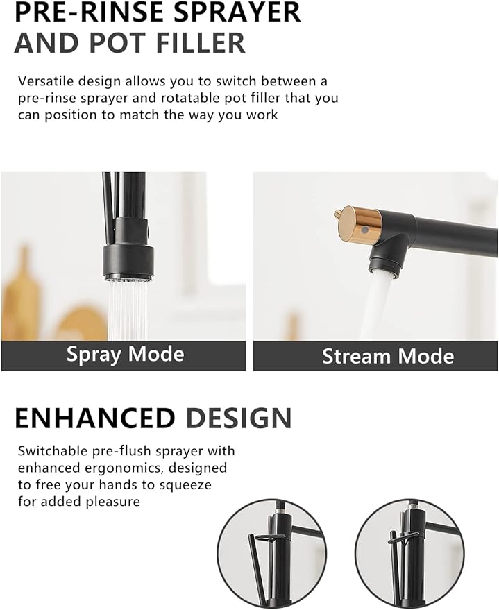 Black Kitchen Faucet,Matte Black Kitchen Faucet with Pull Down Sprayer AIMADI Commercial Single Handle Single Hole Rose Gold Kitchen Sink Faucets