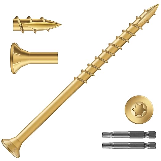 #9 x 3 Inch Deck Screws (790Pcs) 10lb. Exterior Wood Screws. Carbon Steel, Tan, Flat Head, Rust Resistant epoxy Coated, with T25 Star Bit