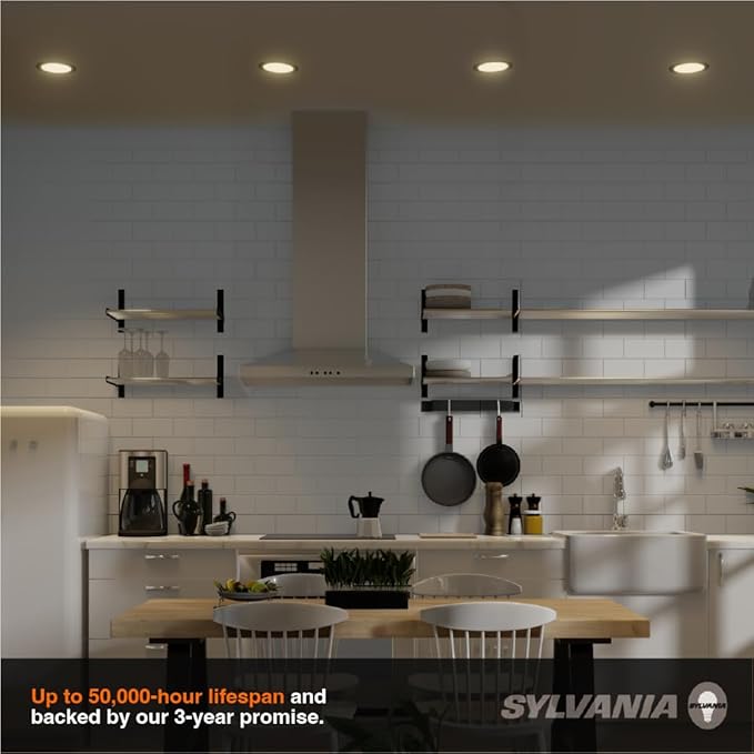 Sylvania 4" Slim Microdisk Downlight, 10W, 5 CCT Select (2700K - 5000K) Recessed Lighting, 700 LMS, 90 CRI, Dimmable, Wet-Rated, White - 6 Pack (61189)