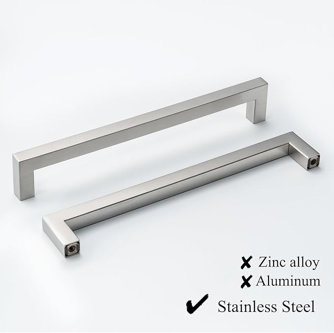 10 Pack Brushed Nickel Cabinet Handles 10 Inches Stainless Steel Square Cabinet Pulls Dresser Drawer Knobs Cupboard Handles Modern Kitchen Cabinet Hardware