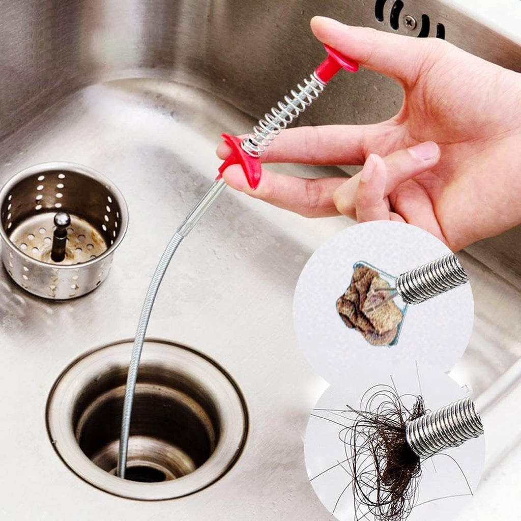 Omont Snake Drain Hair Clog Remover Tool,34 Inch Stainless Steel Claw and 3 Pack 19. 7 Inch Plastic Sink Unclogger Tool, Sink Drain Cleaner for Kitchen, Sink Bathroom, Tub Toilet Green (3+1)