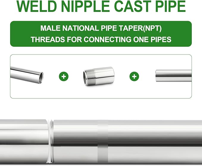 TAISHER 2PCS 304 Stainless Steel Pipe Fittings, 1" NPT Male Threaded, 2" Length Weld Nipple Cast Pipe