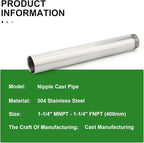 TAISHER 1PCS Stainless Steel Pipe Fittings, 1-1/4" NPT Male x 1-1/4" NPT Female Threaded, 16" Length Nipple Cast Pipe