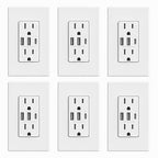ELEGRP USB Outlets Receptacles, 3-Port Wall Outlet, 30W 6.0A Electrical Outlet, 15 Amp Tamper-Resistant Outlet with Type C Ports, UL Listed, Wall Plate Included, 6 Pack, Matte White