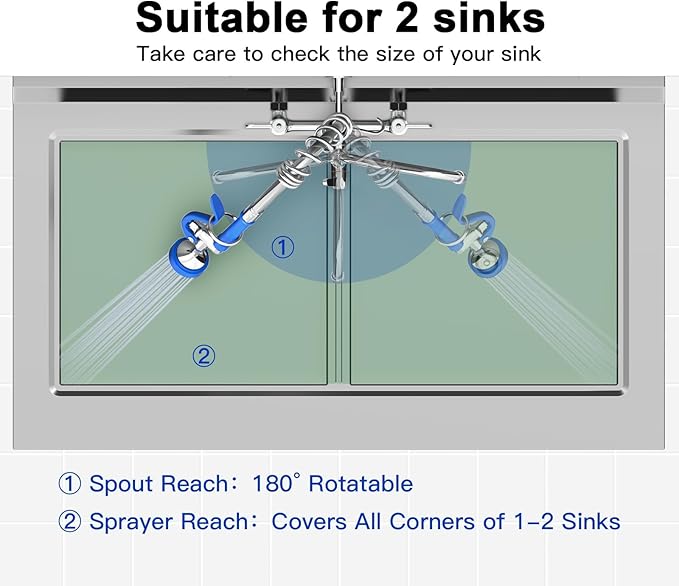 Commercial Faucet with Sprayer for Kitchen Staff : Akwadu Wall Mount Commercial Faucet with Pre Rinse Sprayer 8" Center - 21 Inch Pre Rinse Faucets with 8" Add-On Swing Spout for Dishwashers
