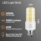 ZP A19 Led Light Bulb 300W Equivalent 40W Bulbs 5000 Lumen 5000K Cool Daylight White E26/E27 Base Waterproof Lighting for Outdoor Indoor Garage Warehouse Corn Green, 2 Count (Pack of 1)