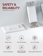 AIDA 20 Pack Light Switch Single Pole Light Switch Square Rocker Switch Decora Switches White, 15 Amp Self-grounding Electrical Light Switches, Residential Grade, UL Listed Glossy White