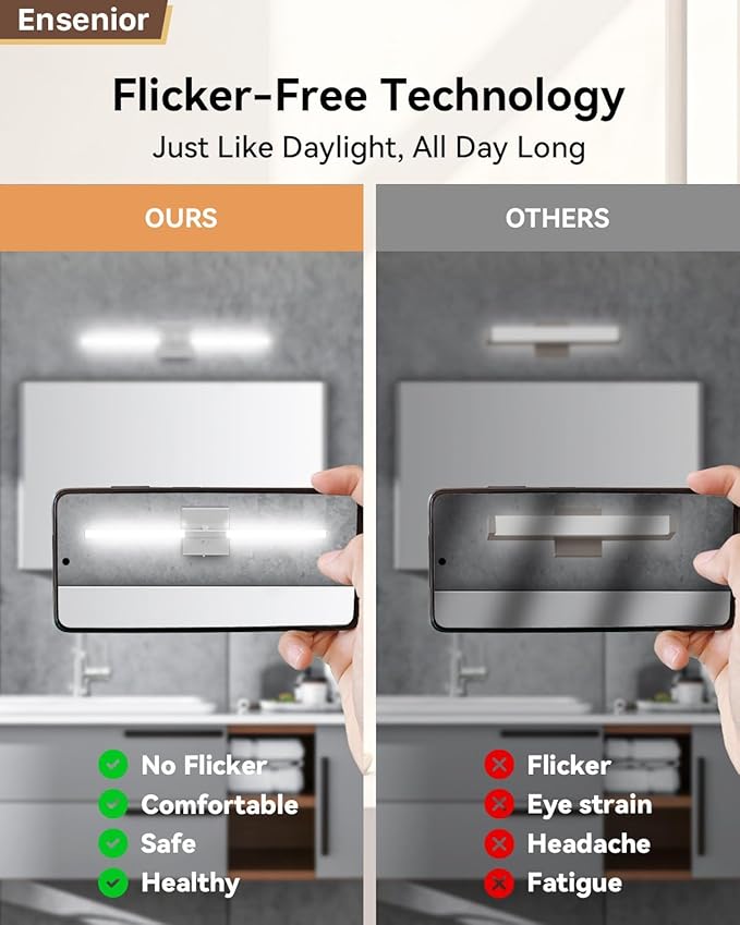 Ensenior Modern Vanity Light 24 Inch, Built-in Dimmer, 14W Dimmable 5CCT LED Light Fixture Over Mirror, Matte Grey Bar for Bathroom Mirror Cabinets Bedroom-FCC Certificated