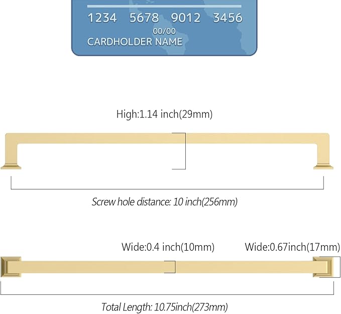 FILTA 10 Inch(256mm) Hole Centers Gold Cabinet Handles(Set of 6),Gold Cabinet Pulls Zinc Alloy Kitchen Cabinet Pulls Cabinet Hardware for Cabinets Cupboard Drawer