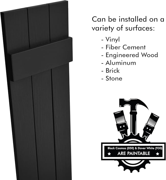 Board & Batten Vinyl Shutters (1 Pair) | 11"x63" (3-Board) - Black Cosmos/Paintable | Exterior Window Shutters | Includes Mounting Hardware | Simple Installation | Made in USA