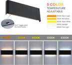 15"Modern LED vanity light,20W Dimmable 5 CCT (3000K-6500K) Adjustable Wall Lamp,Up and Down Wall Lighting,Indoor Wall Sconce for Bedroom,Staircase,Hallway,Dressing Table, 4Pack（Black）