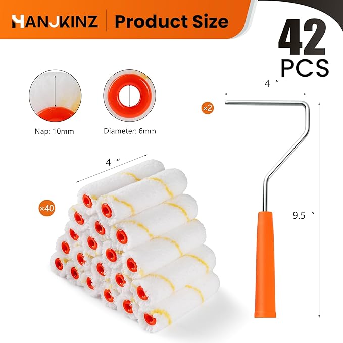 Microfiber Paint Roller 4 Inch, 40 Pack Mini Paint Roller Covers, Small Paint Rollers for House Painting with Paint Roller Frame, Wall Painting Tool