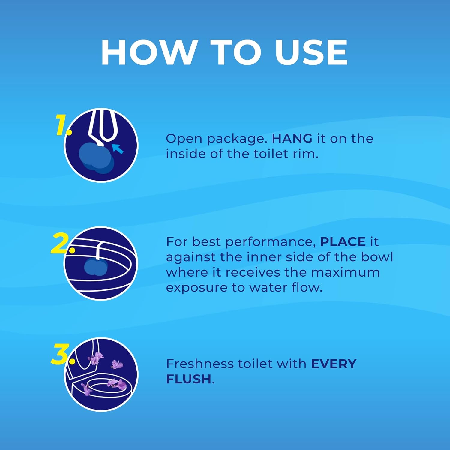 Toilet Bowl Cleaner Rim Hanger, 6 Count Toilet Bowl Deodorizer, Cleans and Freshens Toilet Bowl, Ocean Scent - 7 Month