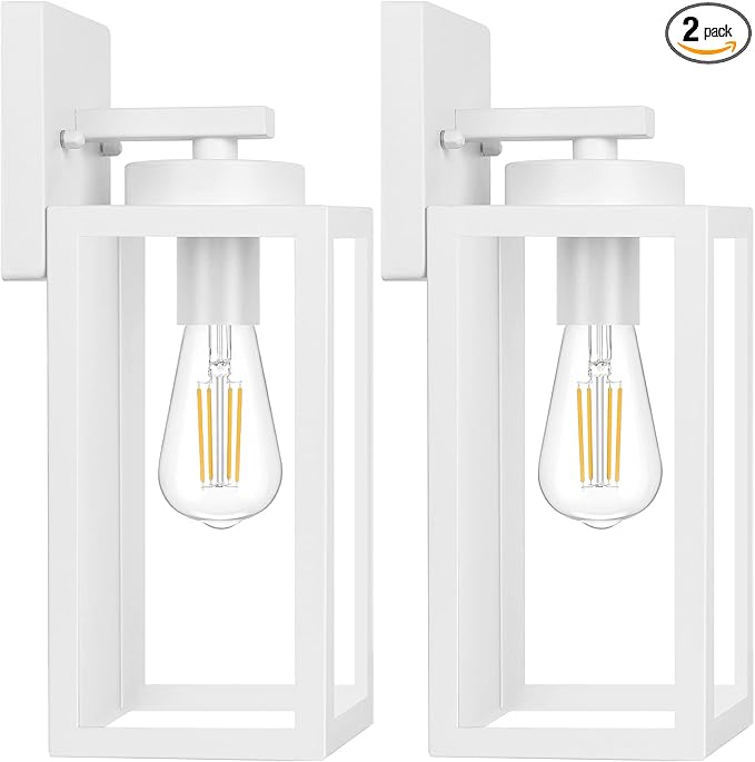 BesLowe Outdoor Wall Light Fixtures, Exterior Waterproof Wall Lanterns, Porch Sconces Lighting with E26 Sockets, Modern White Outside Lights for House Patio Front Door Entryway, 2-Pack