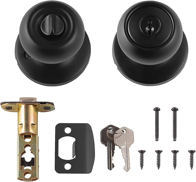 Amazon Basics Exterior Door Knob With Lock, Coastal, Matte Black