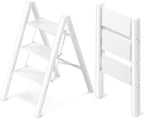 GameGem 3 Step Ladder, Aluminum Folding Step Stool with Anti-Slip Sturdy and Wide Pedal, Lightweight Portable Stepladder for Home and Kitchen Use Space Saving, Cream White, 330 lbs