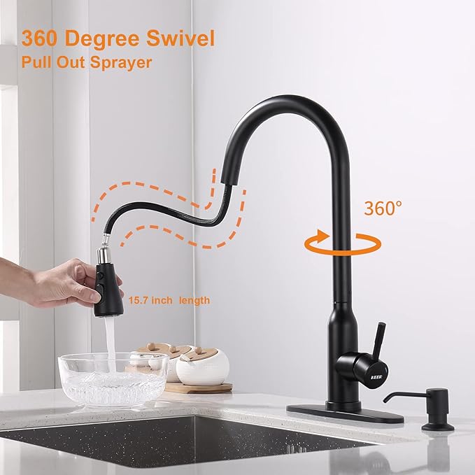 Touch Kitchen Faucet,KEER Smart Kitchen Sink Faucet with Pull Down Sprayer, Touch on Activated Kitchen Bar Sink Faucet Brushed Nickel, Stainless Steel (Matte Black)
