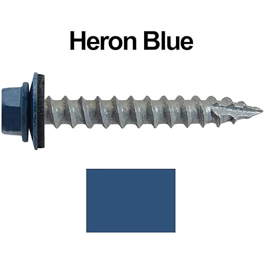 #14 Metal ROOFING SCREWS (250) Screws x 1-1/2" HERON BLUE Hex Head Sheet Metal Roof Screw. Self starting/tapping metal to woodsheet metal siding screws - EPDM washer. for corrugated roofing