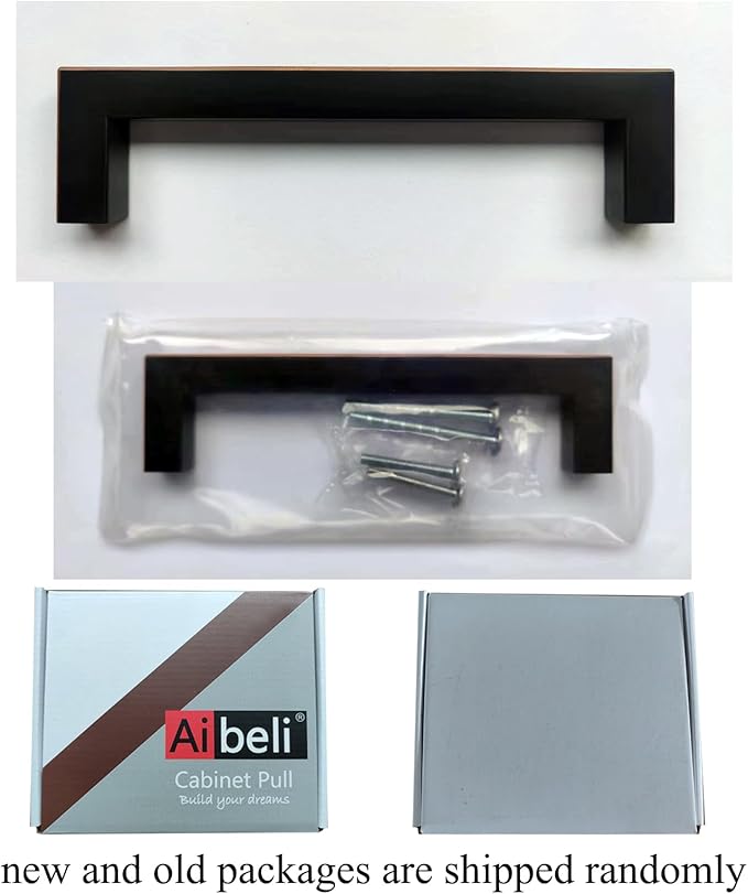20 Pack Oil Rubbed Bronze Cabinet Handles 5 Inch Square Drawer Pulls Black Cabinet Pulls with Bronze Edge Cupboard Handles Modern Stainless Steel Kitchen Cabinet Hardware