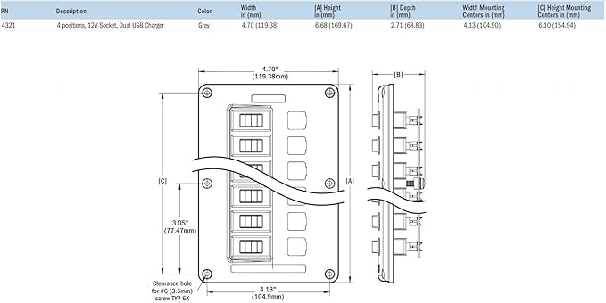 Blue Sea Systems 4321 Circuit Breaker Switch Panel, Black , Gray