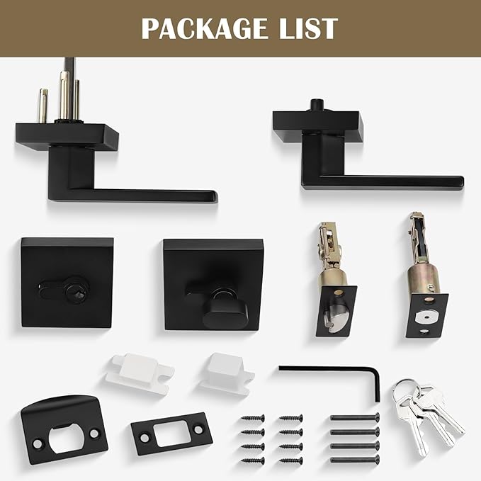 2 Pack Keyed Entry Door Lock with Deadbolt Set, Reversible Passage Lever and Keyed Alike Single Cylinder Deadbolt, Matte Black Square Handleset for Bedroom, Front Door
