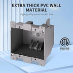 50 PK Old Work Electrical Outlet Box 2 Gang, 25 Cubic Inch Plastic Remodel Drywall Junction Boxes, ETL Listed to UL514C and UL263, Fire Rated for Two Hours