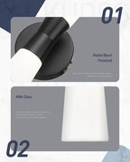 kudos Bathroom Sconces Set of 2, 16inches Black Vanity Light Fixtures, Modern Bathroom Light Fixtures with Milk White Glass, Dimmerable 3000K/4000K/5000K for Bedroom Hallway, KDVL13-BK-2PK