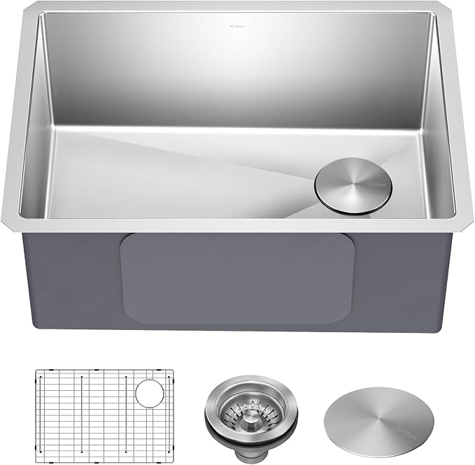 Kraus KHU111-25 Standart PRO 16 Gauge Undermount Single Bowl Stainless Steel Kitchen Sink, 25 Inch