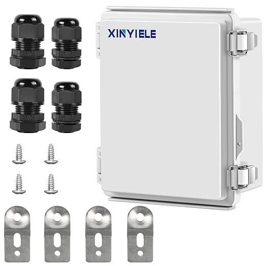 Waterproof Outdoor Project ABS Plastic Junction Box IP67 Weatherproof Dustproof Enclosure with Hinged Cover, Mounting Plate,Wall Brackets for Power Project (8.7"X6.7"X4.5")