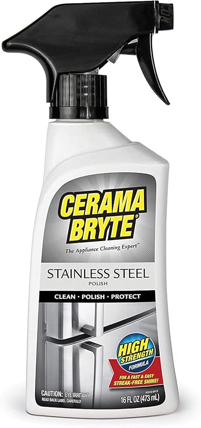 Cerama Bryte Stainless Steel Cleaner for Appliances, Streak-Free Shine and Protection for Refrigerators, Dishwashers, Ovens, and Grills, 16 Fluid Ounce 2 Pack, Microfiber Cloth and 2 Spray Pumps