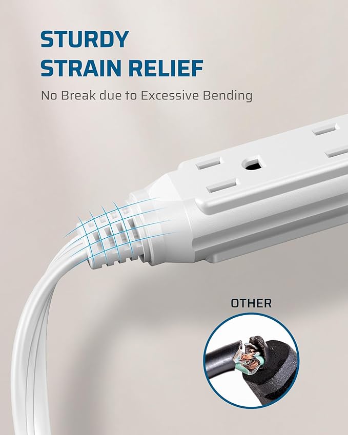 DEWENWILS 3 Outlet Extension Cord with Flat Plug, 3FT 16/3 Awg Grounded Power Cable for Indoor Use, SPT-3 Cord, White, ETL Listed, 2 Pack