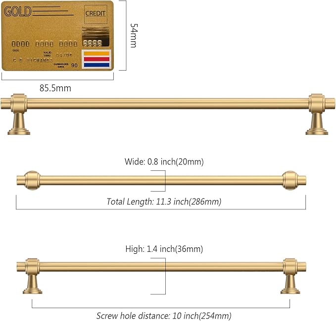 Amerdeco 10 Pack Champagne Bronze Cabinet Pulls 10 Inch(254mm) Hole Center Drawer Pulls Cabinet Hardware Kitchen Cabinet Handles for Bathroom Dresser Pulls ZH0069